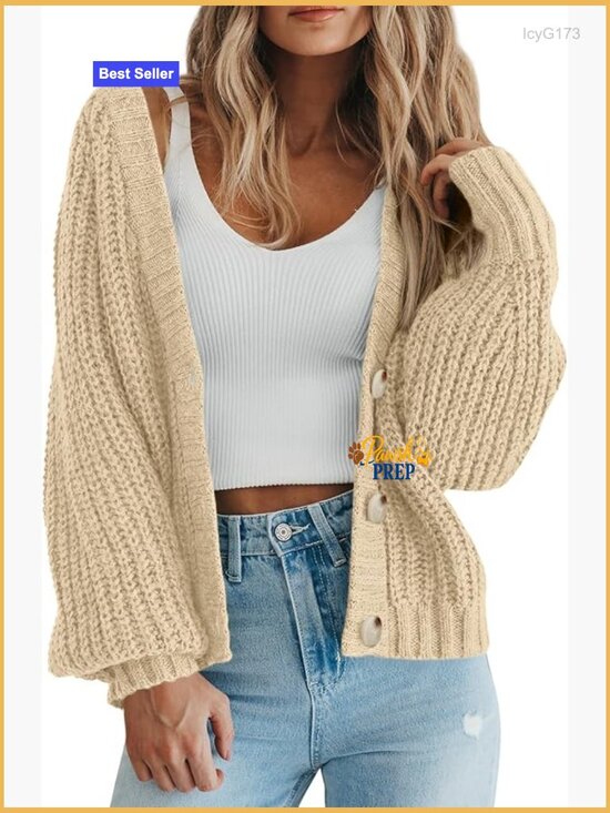 Sweaters - Chunky Long Sleeve Button Cardigan Sweater Open Front Fall Winter